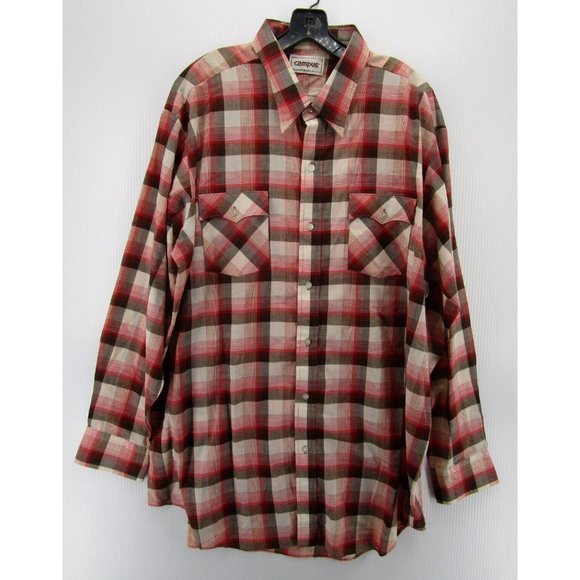 Campus Other - VINTAGE Campus Shirt XXL Tall Red Western Button Up Plaid Flap Pockets